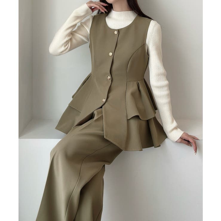 Meiru ゴールドボタンペプラムベスト+スラックスset(薄手、裏地なし) | JUNOAH | 詳細画像9 