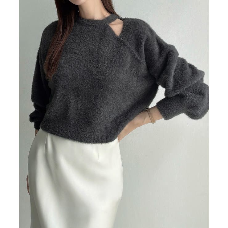 チャコール | Meiru カットデザインシャギーショートニット | JUNOAH