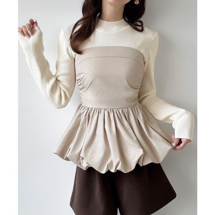 ライトベージュ | Meiru バルーンビスチェドッキングニット | JUNOAH