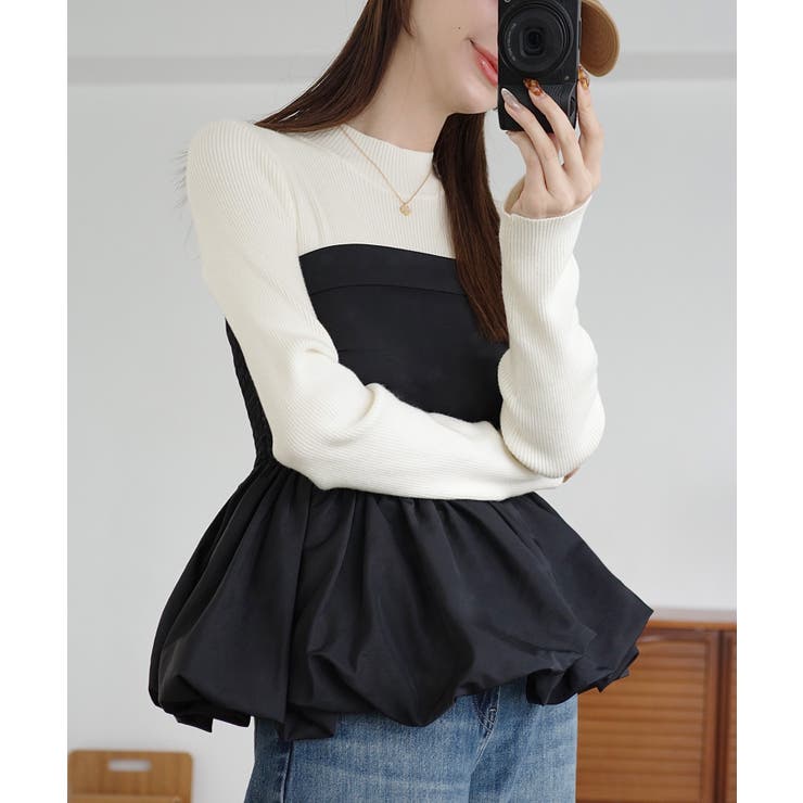 Meiru バルーンビスチェドッキングニット | JUNOAH | 詳細画像4 