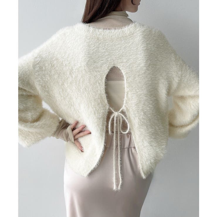 アイボリー | Meiru シャギーバックリボンニット | JUNOAH