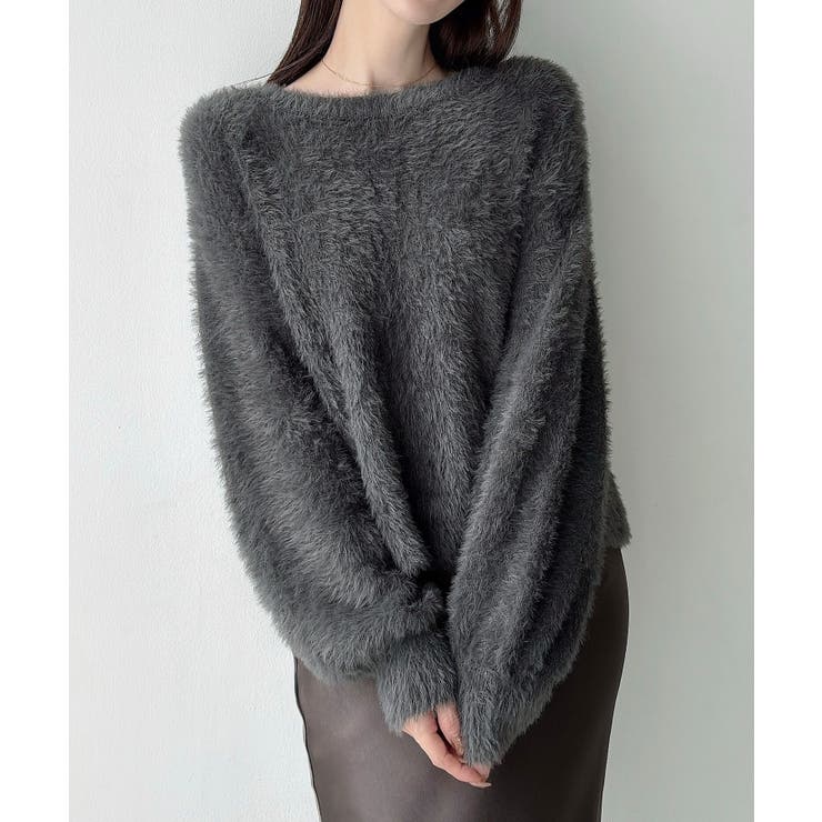 チャコール | Meiru シャギーバックリボンニット | JUNOAH