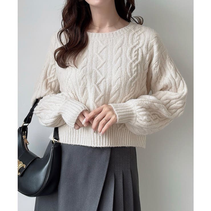 Meiru クルーネックケーブルショートニット | JUNOAH | 詳細画像1 