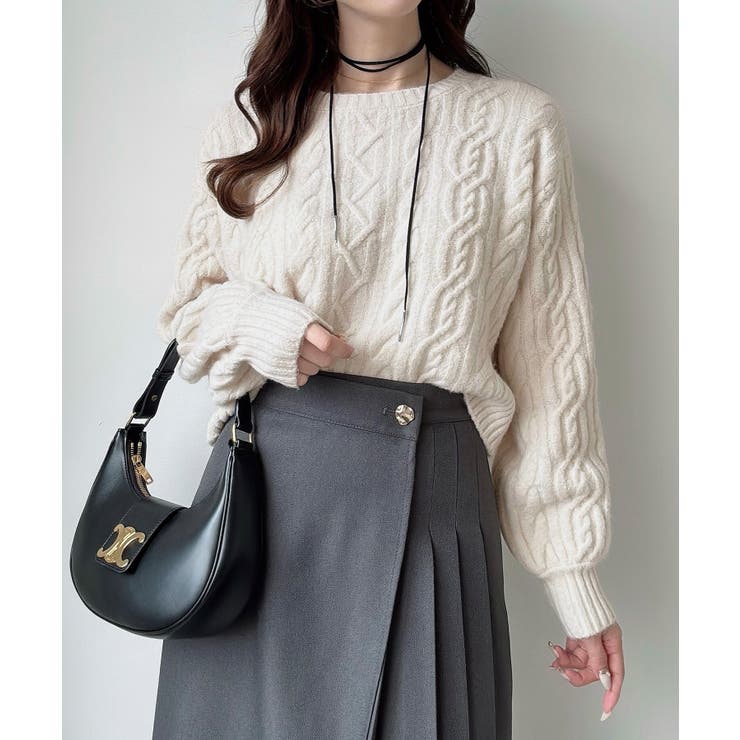 Meiru クルーネックケーブルショートニット | JUNOAH | 詳細画像2 