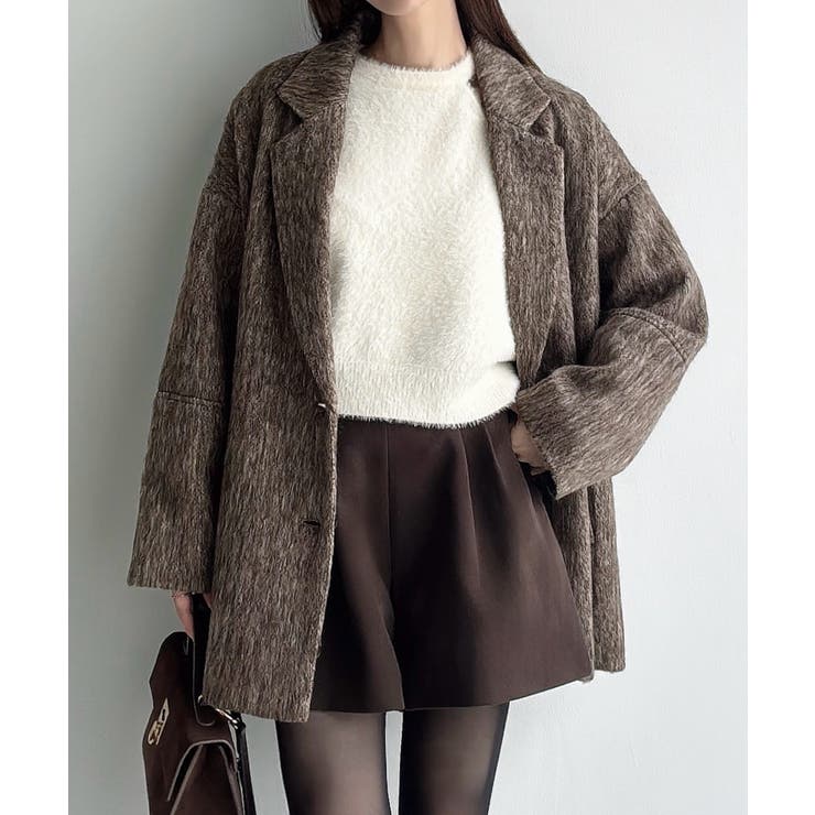 ブラウン | Meiru コクーンスリーブシャギージャケットコート | JUNOAH