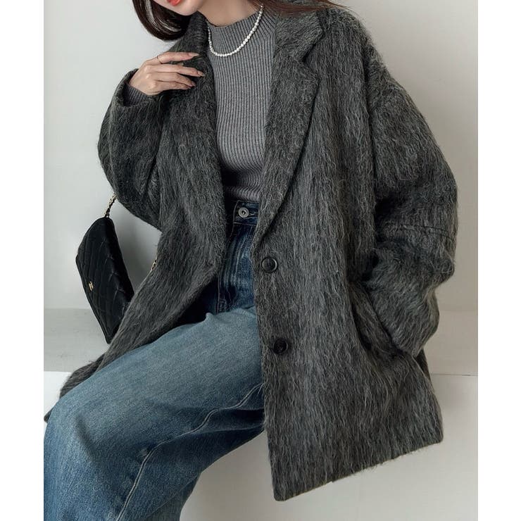 ダークグレー | Meiru コクーンスリーブシャギージャケットコート | JUNOAH