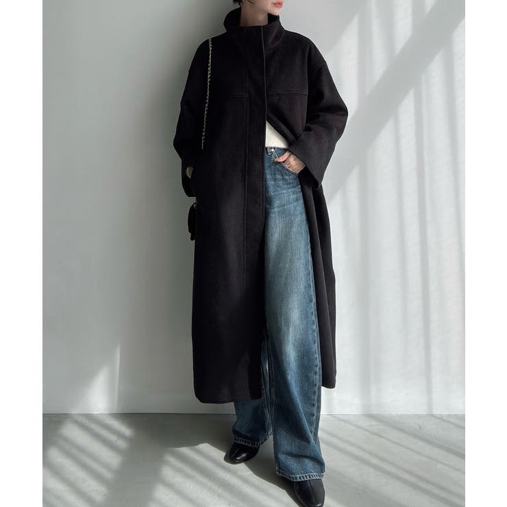 ブラック | Meiru スタンドカラーロングコート | JUNOAH