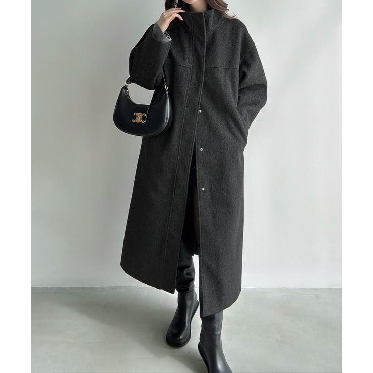 チャコール | Meiru スタンドカラーロングコート | JUNOAH