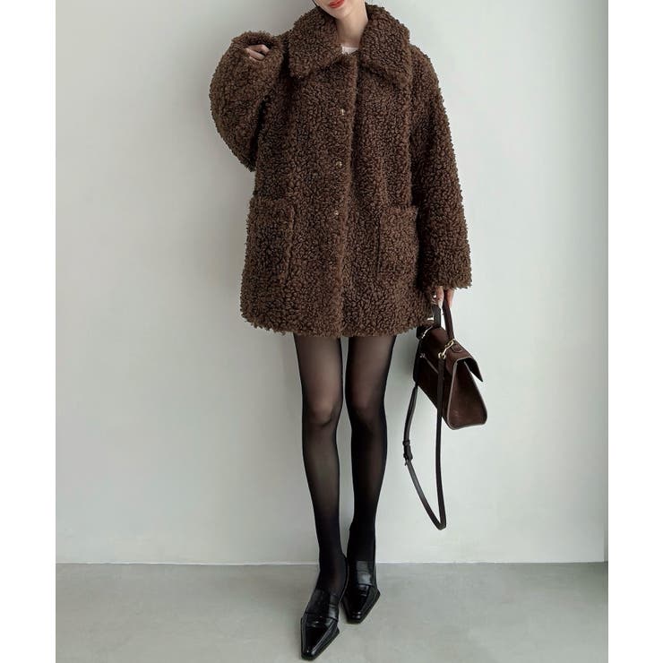 Meiru プードルファーステンカラーミドルコート | JUNOAH | 詳細画像10 