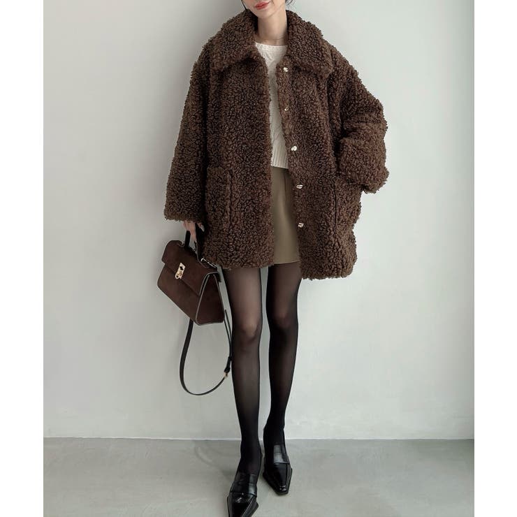 Meiru プードルファーステンカラーミドルコート | JUNOAH | 詳細画像12 