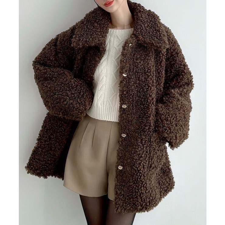 ブラウン | Meiru プードルファーステンカラーミドルコート | JUNOAH