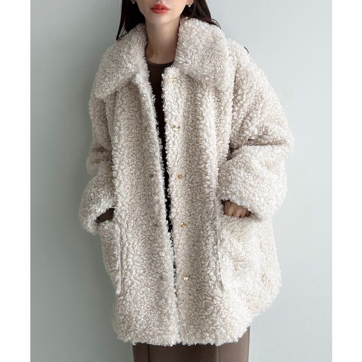 Meiru プードルファーステンカラーミドルコート | JUNOAH | 詳細画像8 