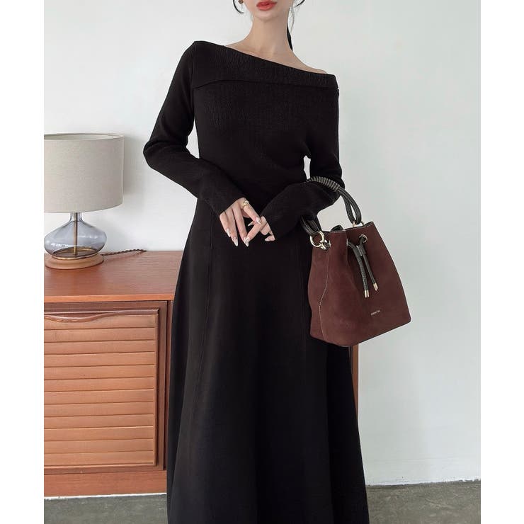 Meiru オフショル風フレアニットワンピース | JUNOAH | 詳細画像10 