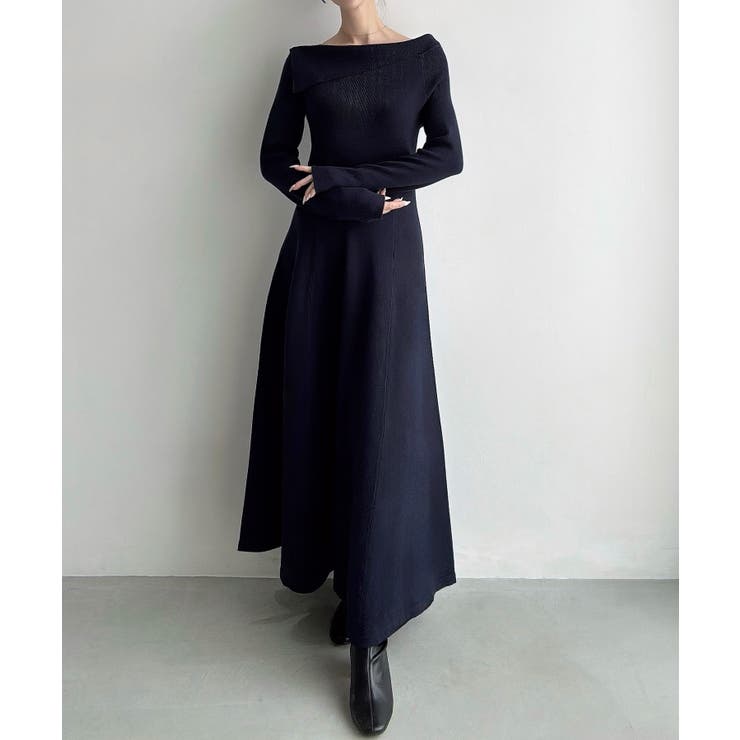 Meiru オフショル風フレアニットワンピース | JUNOAH | 詳細画像11 