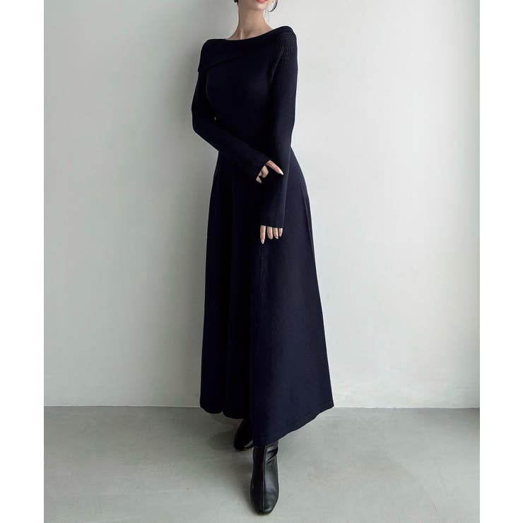 Meiru オフショル風フレアニットワンピース | JUNOAH | 詳細画像12 