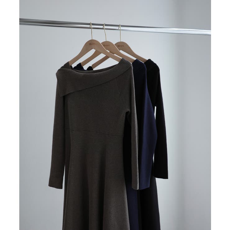 Meiru オフショル風フレアニットワンピース | JUNOAH | 詳細画像16 