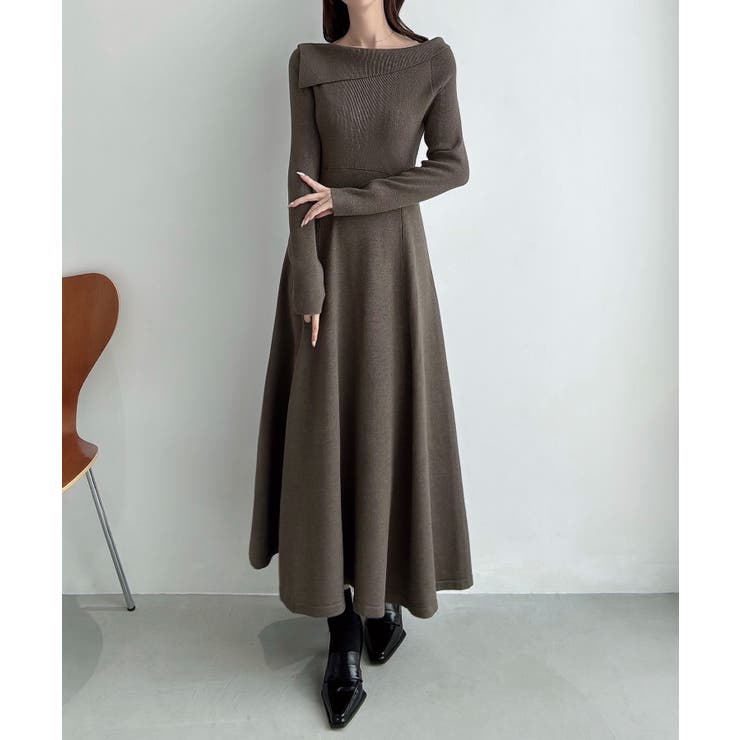 Meiru オフショル風フレアニットワンピース | JUNOAH | 詳細画像2 