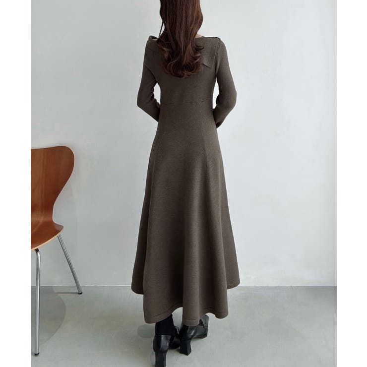 Meiru オフショル風フレアニットワンピース | JUNOAH | 詳細画像4 