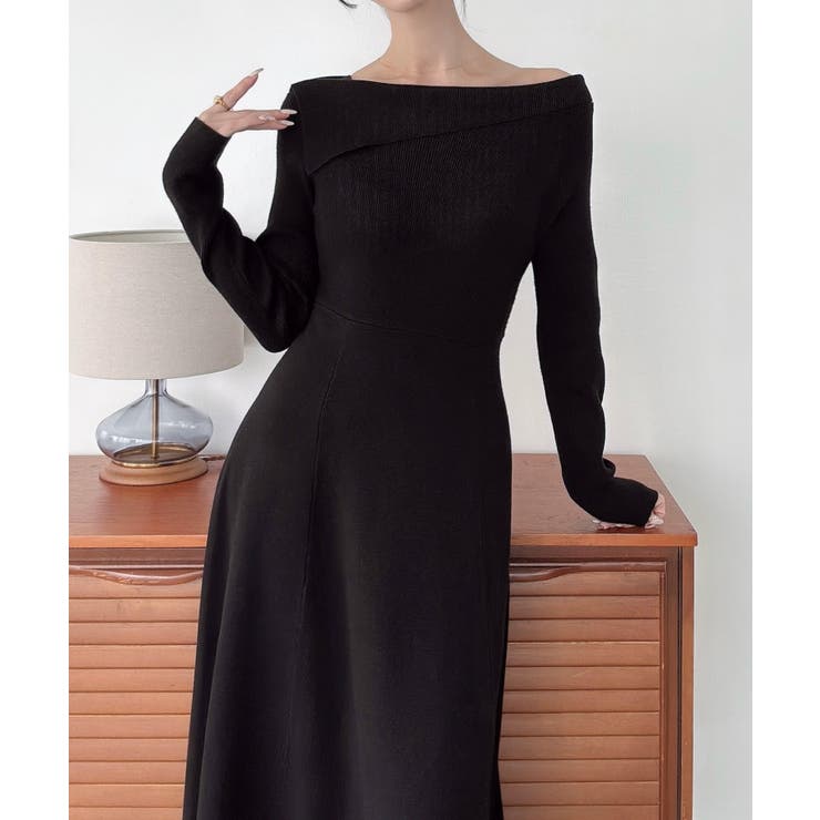 Meiru オフショル風フレアニットワンピース | JUNOAH | 詳細画像8 