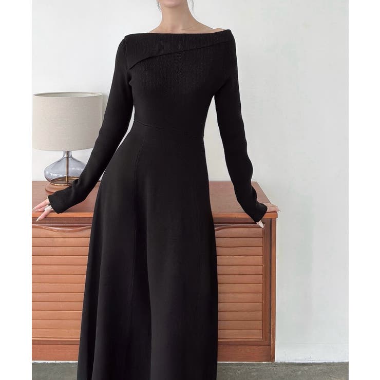 Meiru オフショル風フレアニットワンピース | JUNOAH | 詳細画像9 