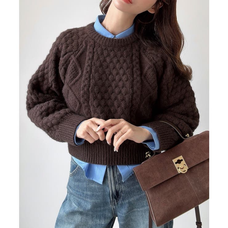 ブラウン | Meiru ポップコーンケーブルニット | JUNOAH