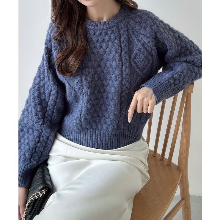 ブルー | Meiru ポップコーンケーブルニット | JUNOAH