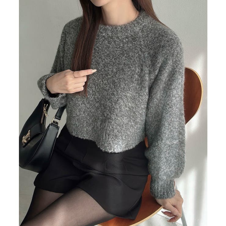 チャコール | Meiru ふわふわショートニット | JUNOAH