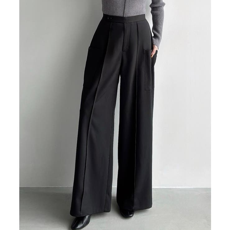 ブラック | Meiru (通年素材)ポケットデザインワイドパンツ | JUNOAH
