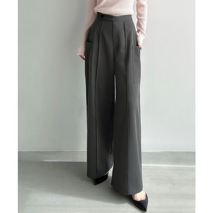 チャコール | Meiru (通年素材)ポケットデザインワイドパンツ | JUNOAH
