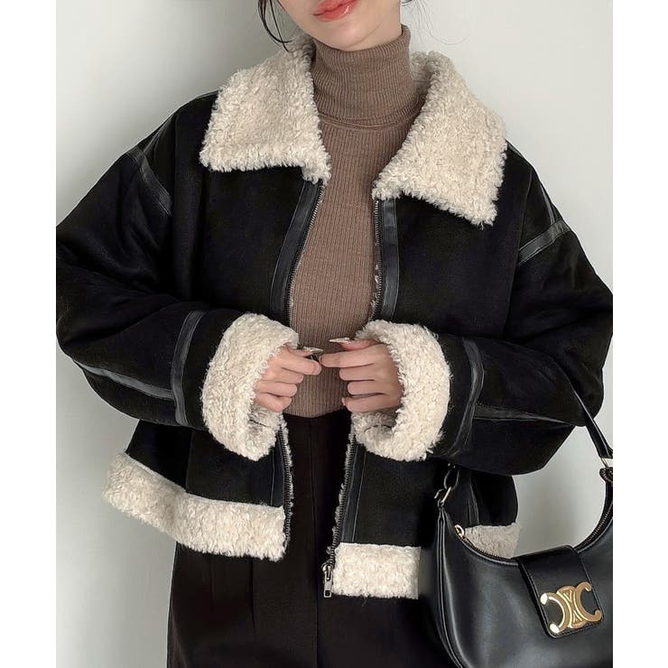 ブラック | Meiru ショートフェイクムートンボアブルゾン （薄手） | JUNOAH