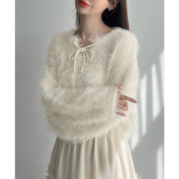 Meiru リボンキーネックフェザーニット | JUNOAH | 詳細画像2 