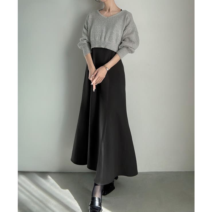 ショートニット＋マーメイドキャミワンピースset(薄手、裏地なし) | JUNOAH | 詳細画像12 