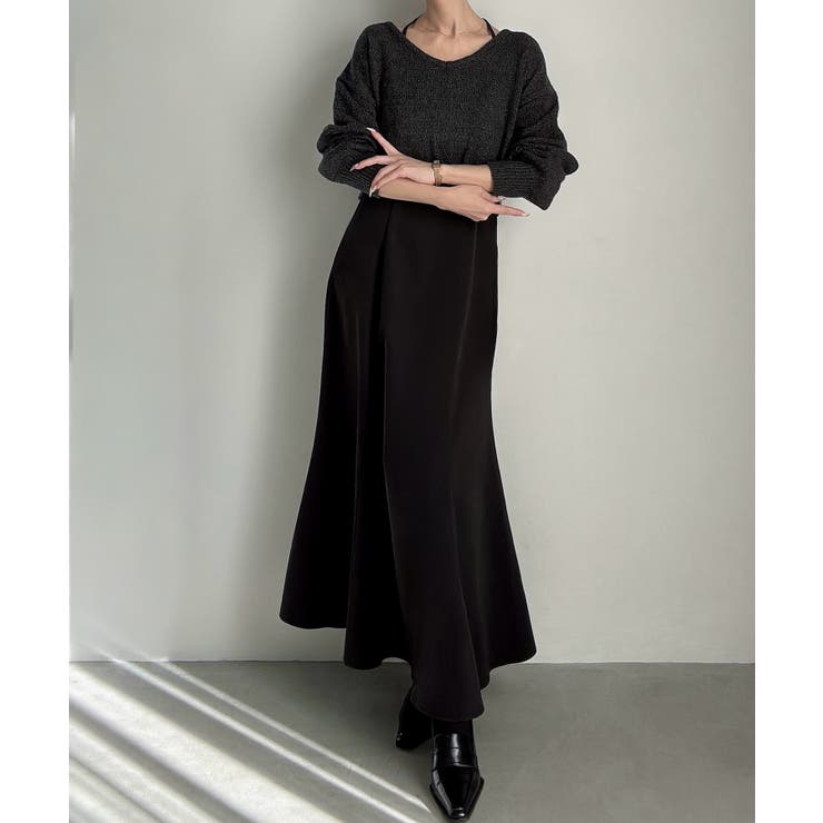 ブラック | ショートニット＋マーメイドキャミワンピースset(薄手、裏地なし) | JUNOAH