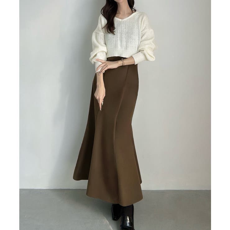 ブラウン | ショートニット＋マーメイドキャミワンピースset(薄手、裏地なし) | JUNOAH