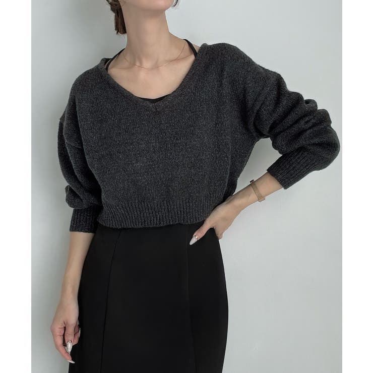 ショートニット＋マーメイドキャミワンピースset(薄手、裏地なし) | JUNOAH | 詳細画像3 