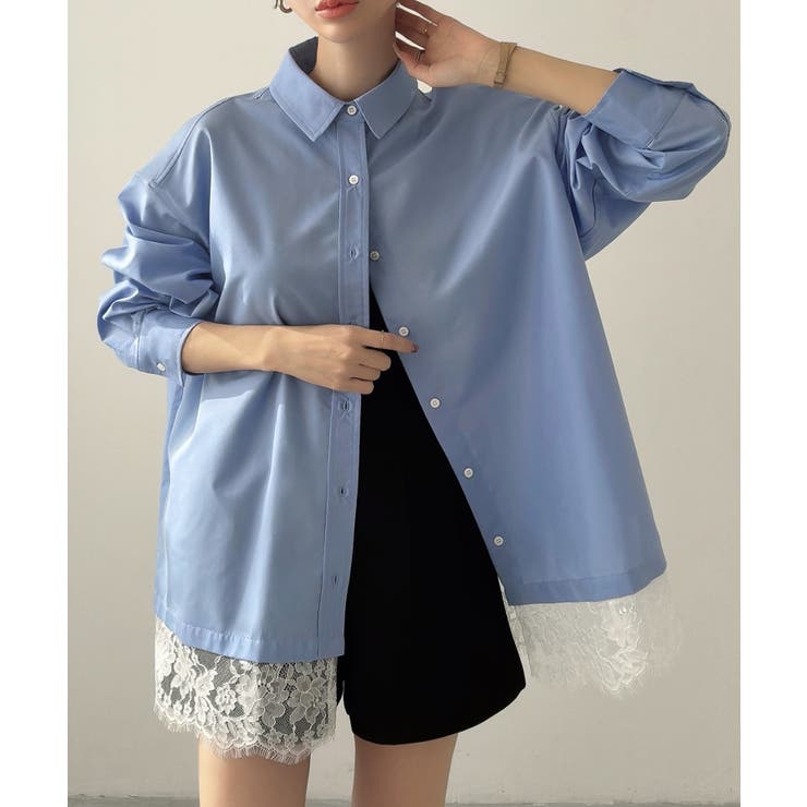 ブルー | Meiru レースレイヤードオーバーシャツ | JUNOAH