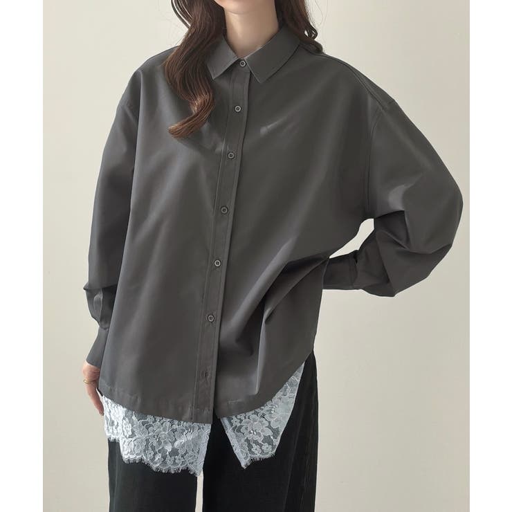 チャコール | Meiru レースレイヤードオーバーシャツ | JUNOAH