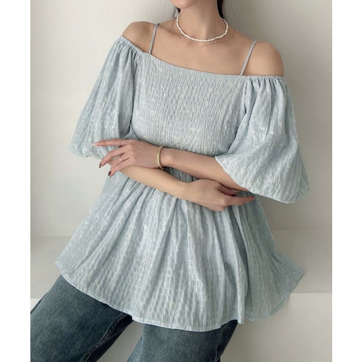 Meiru 2wayオフショル花柄ペプラムトップス | JUNOAH | 詳細画像12 