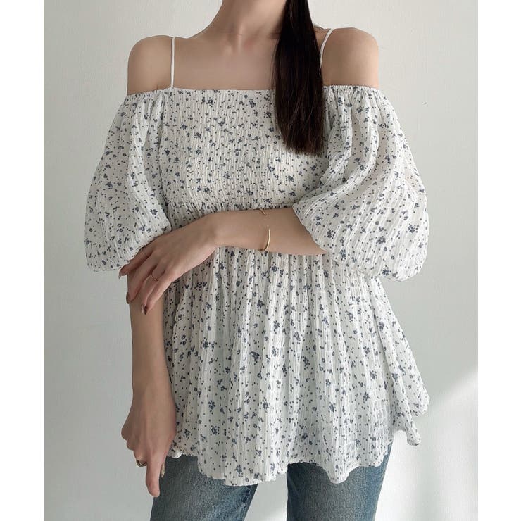 Meiru 2wayオフショル花柄ペプラムトップス | JUNOAH | 詳細画像3 