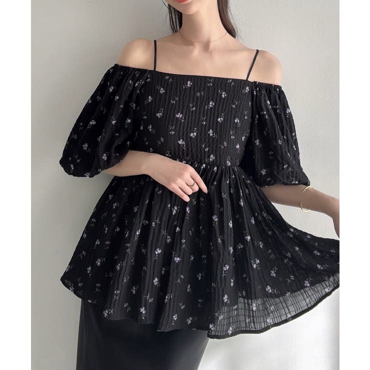 Meiru 2wayオフショル花柄ペプラムトップス | JUNOAH | 詳細画像6 