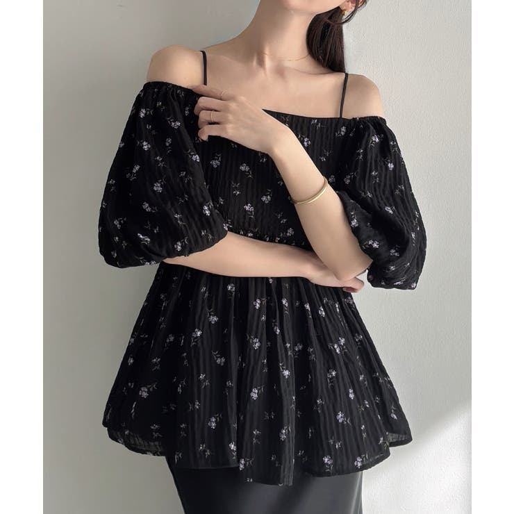 Meiru 2wayオフショル花柄ペプラムトップス | JUNOAH | 詳細画像7 