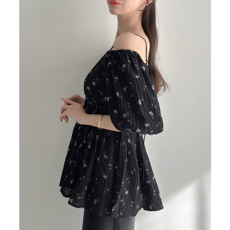 Meiru 2wayオフショル花柄ペプラムトップス | JUNOAH | 詳細画像8 