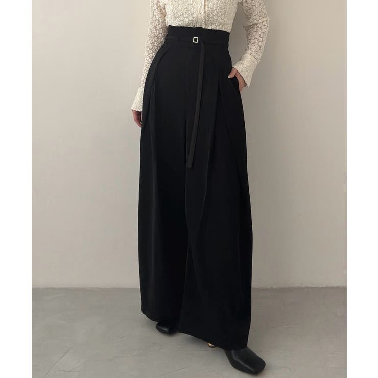 Meiru 細ベルトハイウエストタックワイドパンツ | JUNOAH | 詳細画像1 