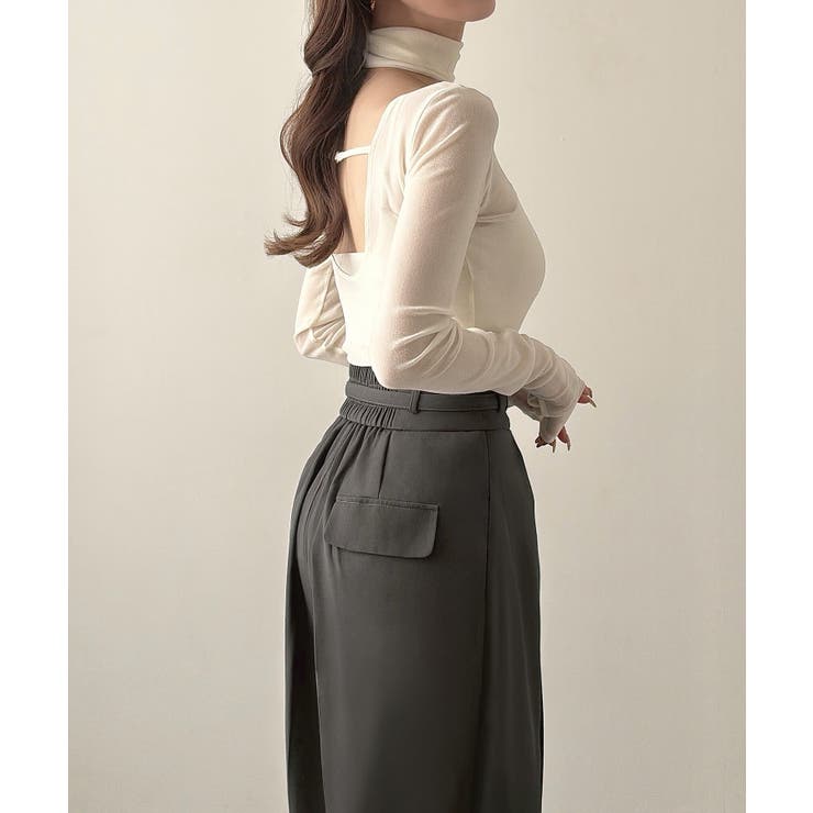 Meiru 細ベルトハイウエストタックワイドパンツ | JUNOAH | 詳細画像11 