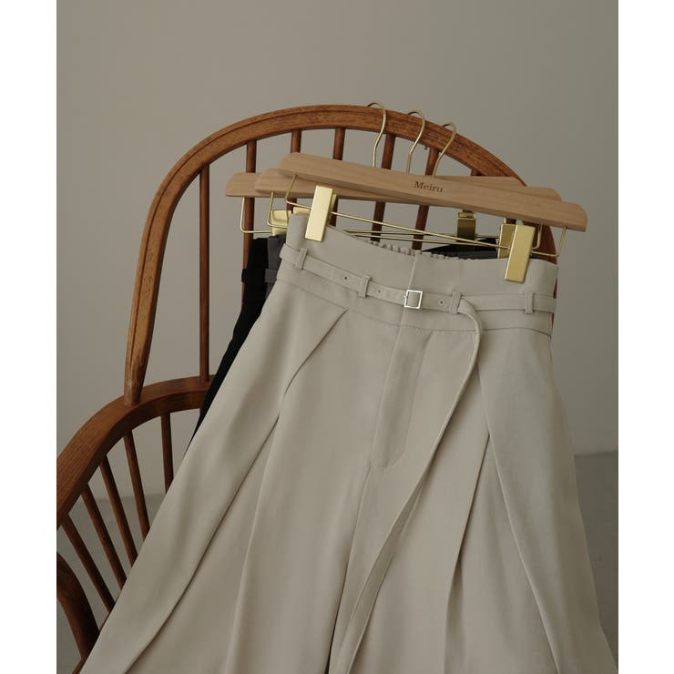 Meiru 細ベルトハイウエストタックワイドパンツ | JUNOAH | 詳細画像13 