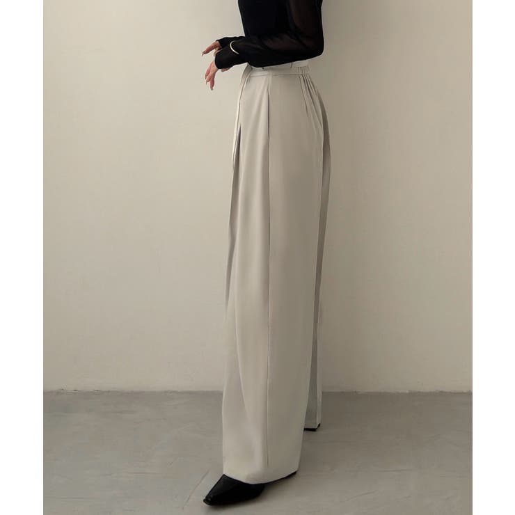 Meiru 細ベルトハイウエストタックワイドパンツ | JUNOAH | 詳細画像6 