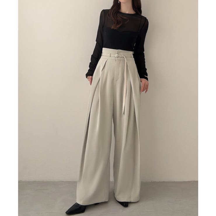 Meiru 細ベルトハイウエストタックワイドパンツ | JUNOAH | 詳細画像8 