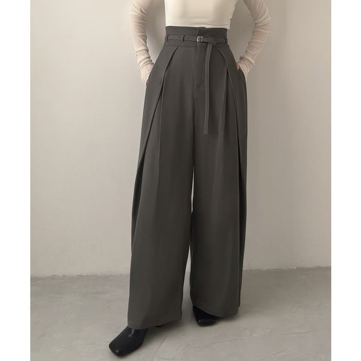 Meiru 細ベルトハイウエストタックワイドパンツ | JUNOAH | 詳細画像9 