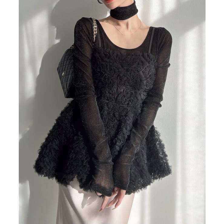 ブラック | Meiru フラワーチュールキャミビスチェ | JUNOAH