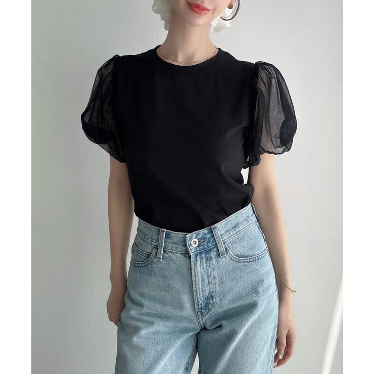 Meiru チュールパフスリーブTシャツ＋シャーリングキャミset | junoah | 詳細画像10 